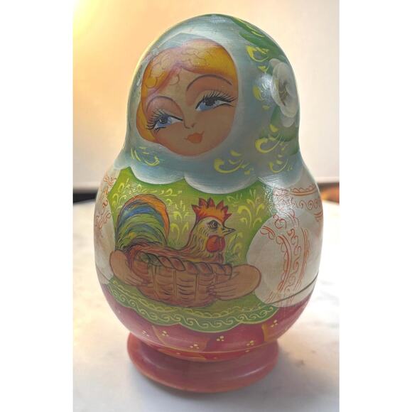 Matryoishka Babushka Russian Nesting doll hand painted with six nested dolls